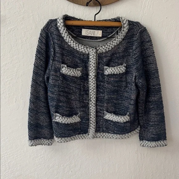 Anthropologie Isani Women’s Embellished Tweed Jacket Blazer Navy Medium - Picture 2 of 6